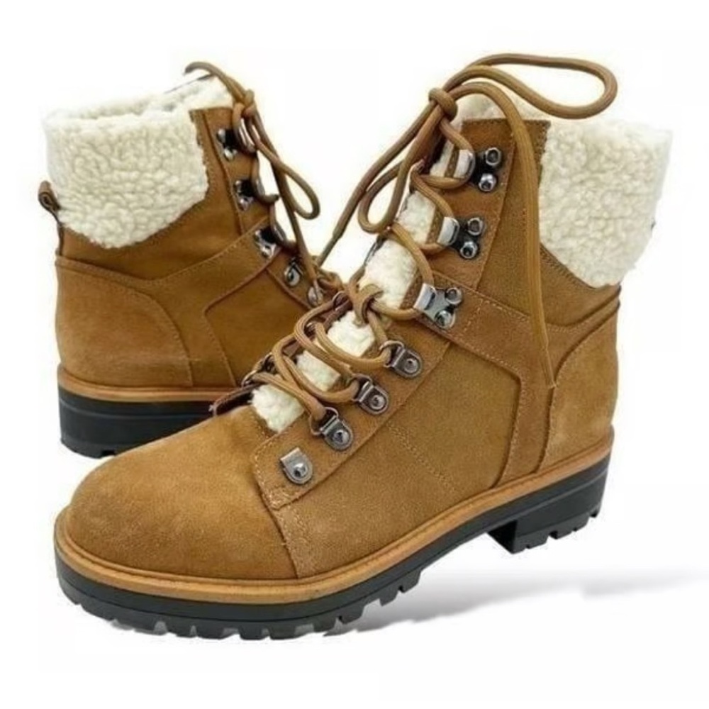 Marc Fisher Metsadel Tan Suede Faux Shearling Winter Boots Women’s 7.5M